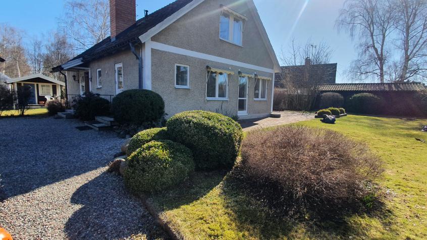 Fina formklippta buxbomsbuskar invid entreen.