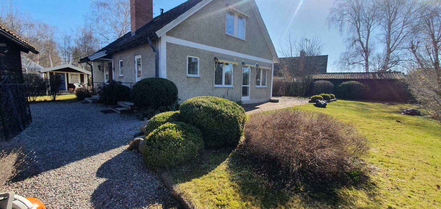 Fina formklippta buxbomsbuskar invid entreen.